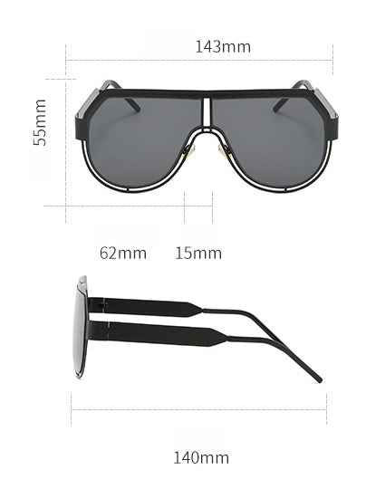 Personalized One Piece Large Frame Sunglasses Trendy Punk Metal Wind Sunglasses