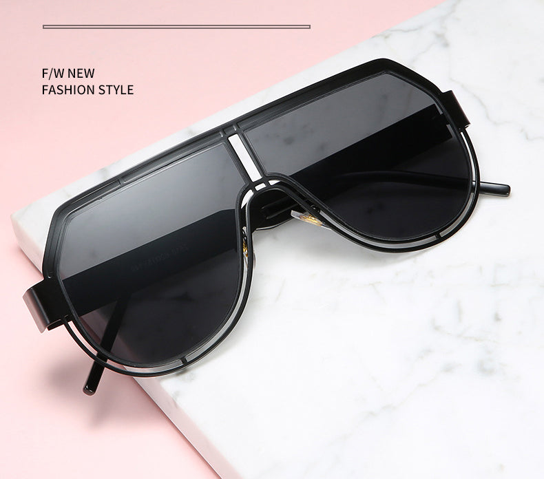 Personalized One Piece Large Frame Sunglasses Trendy Punk Metal