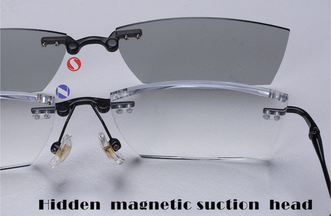 Magnetic multi-function ultra-light titanium rimless anti-blue light night vision color changing 3D glasses